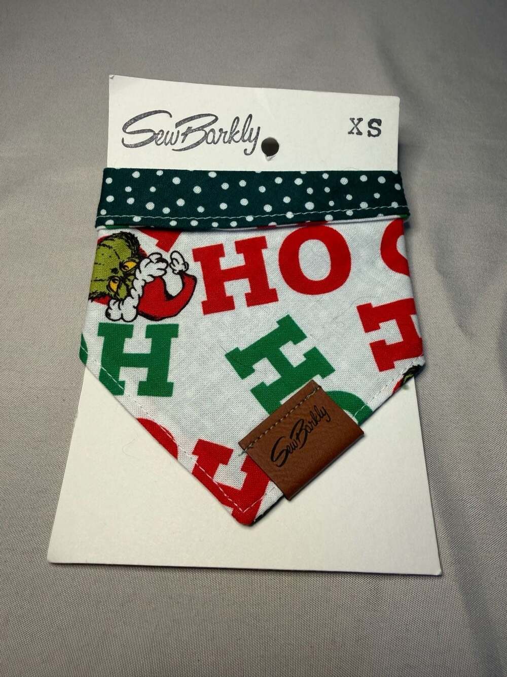 SewBarkly Reversible Grinch Dog Bandana, Ho Ho Ho Design, XS